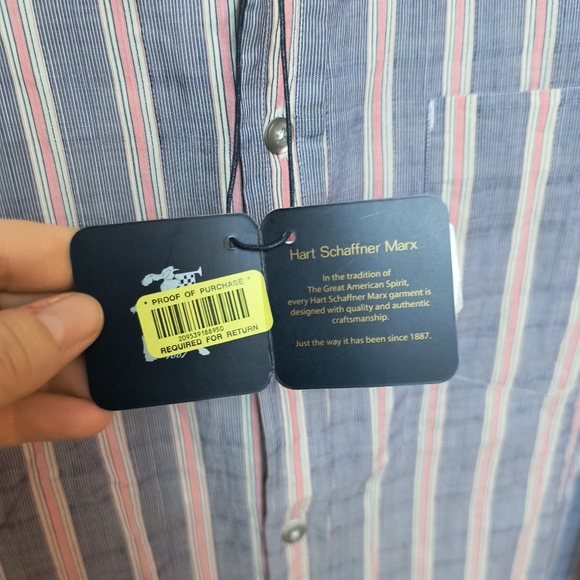 Mens Hart Shaffner Marx XL Blue Pin Striped Salmon White Thick Stripe shirt - Picture 5 of 9